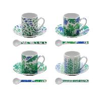 4 coffee cups, saucers and spoons - 4 tasses à café Borneo bleu